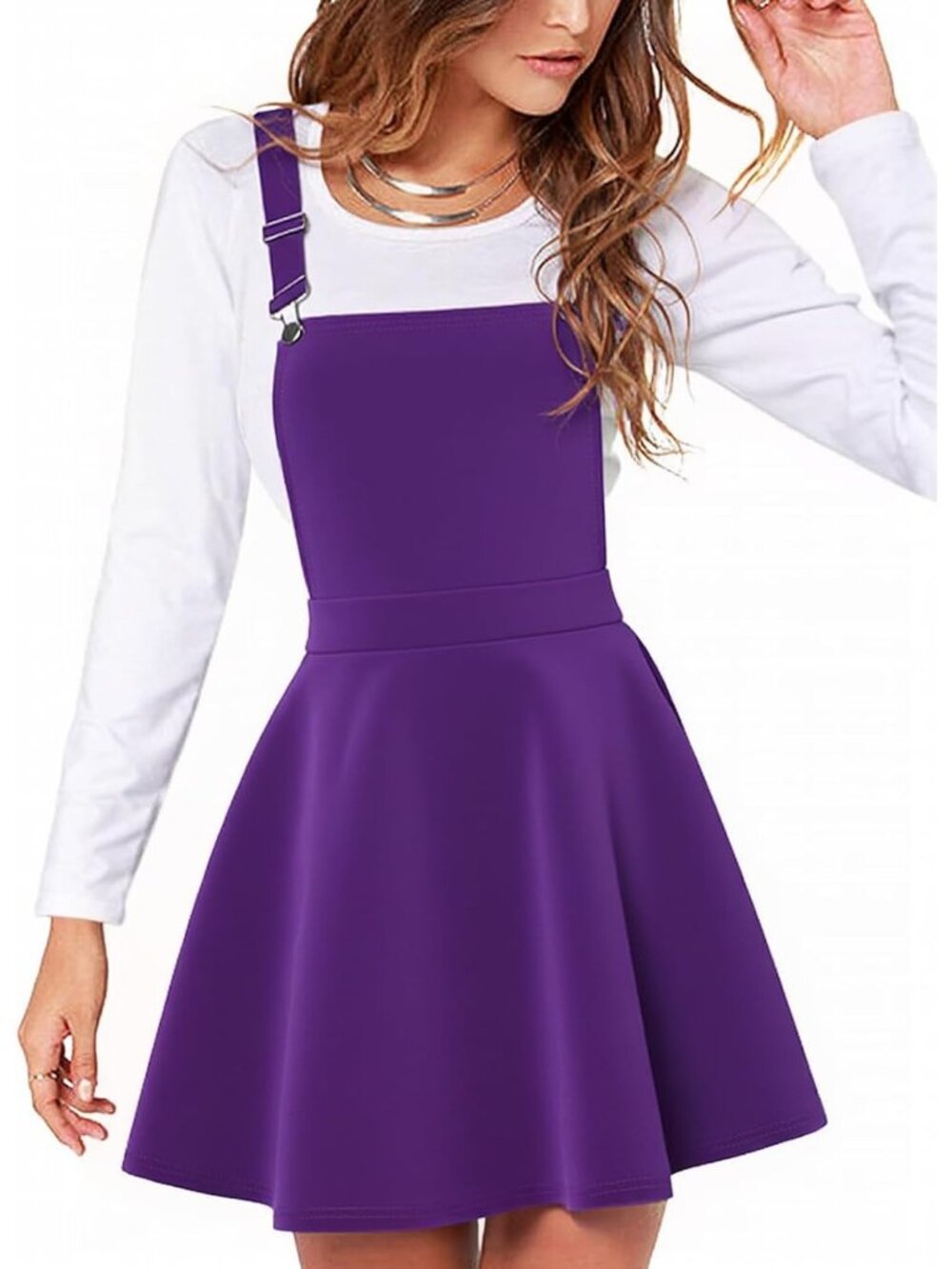 Women's Orange Casual Overall Pinafore Dress Pleated Mini Suspender A Line